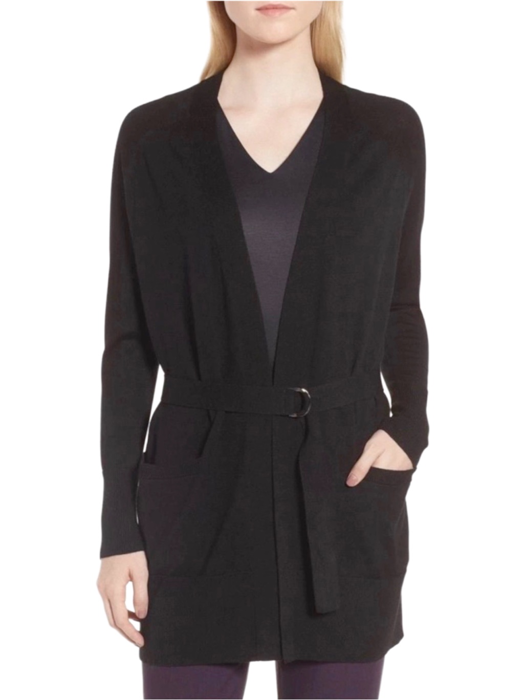Hugo Boss Merino Wool Belted Cardigan In Black Size Small